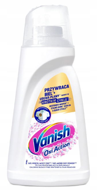 Vanish Oxi Action Tekutý odstraňovač škvŕn Biele Oblečenie Tkanina 1L Odstraňuje škvrny