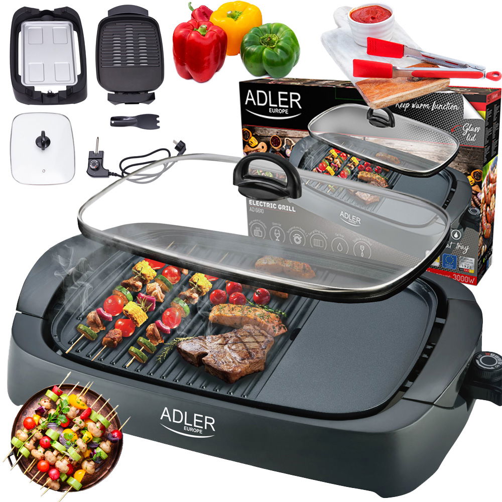 Veľký Elektrický Stolový Gril 3000 W S Krytom Adler
