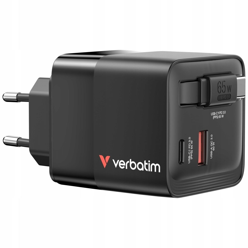 Verbatim Nabíjačka GaN 65W 2xUSB-C/USB-A adaptér Eu/uk/us c