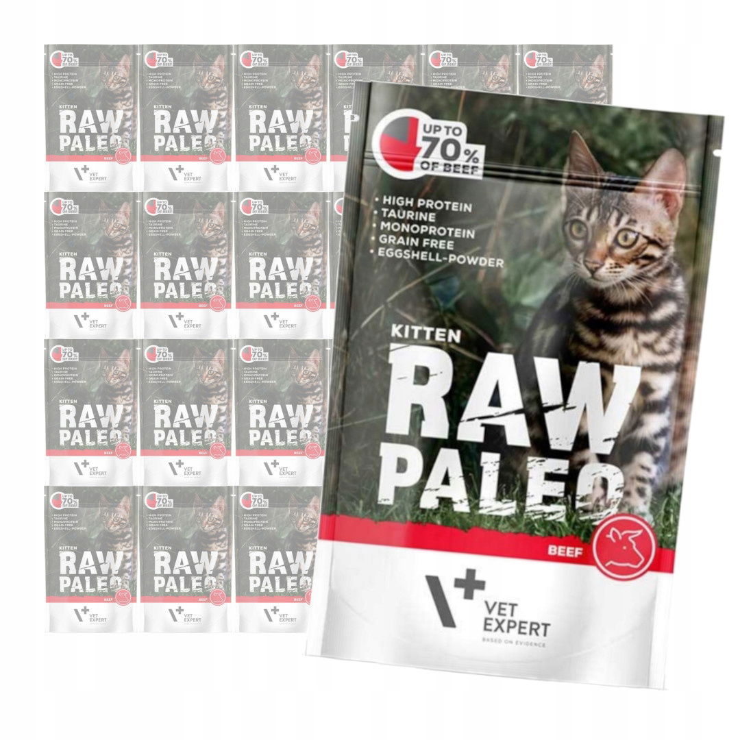 Vet Expert Raw Paleo Kitten 24x100g Mokré krmivo s hovädzím mäsom pre mačiatka