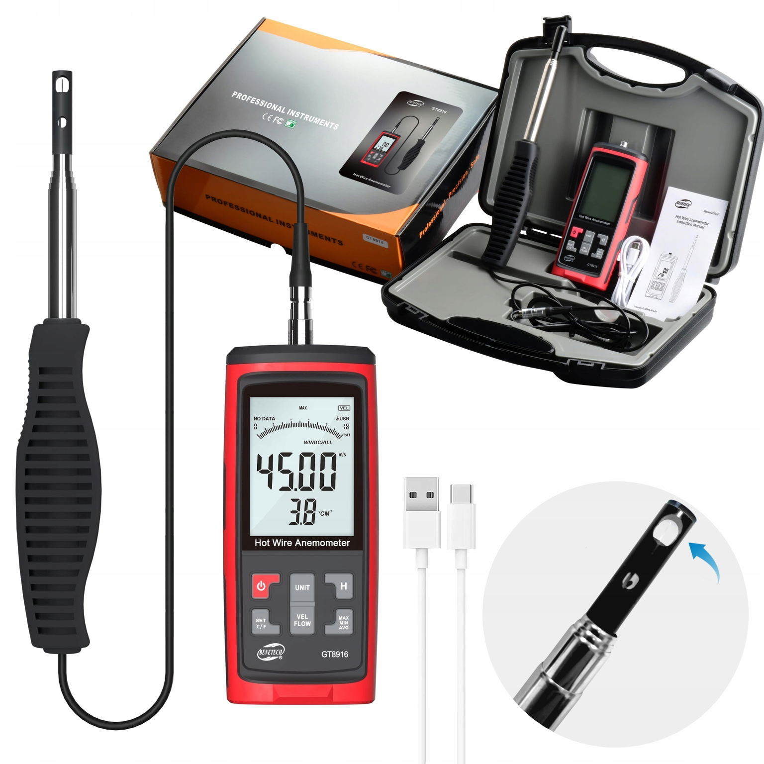 Veterný Merač, Merač Vetra, Termo Anemometer, Meranie Teploty, Softvér, LCD