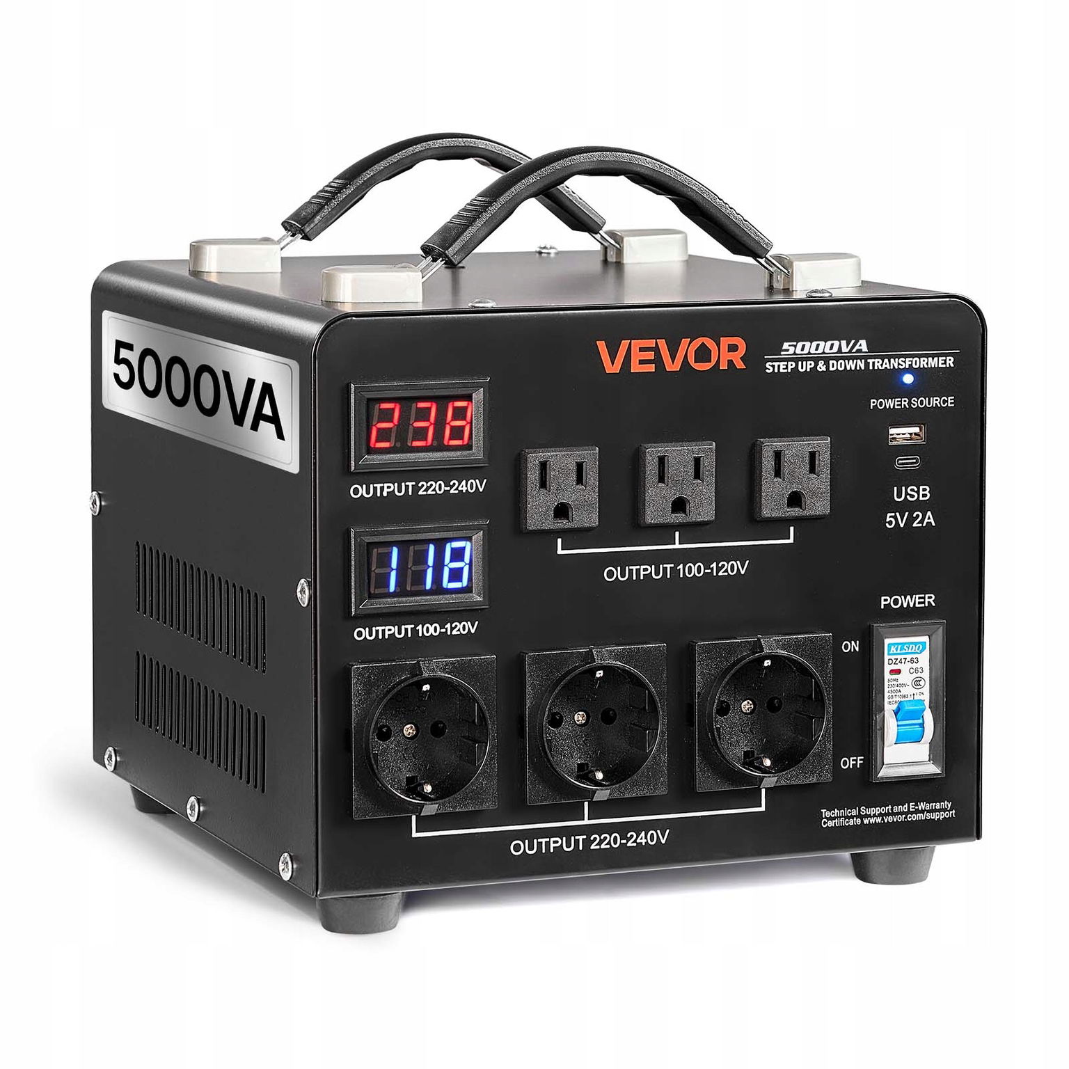Vevor Transformátor napätia 5000 V 110 V až 220 V s automatickým spínačom