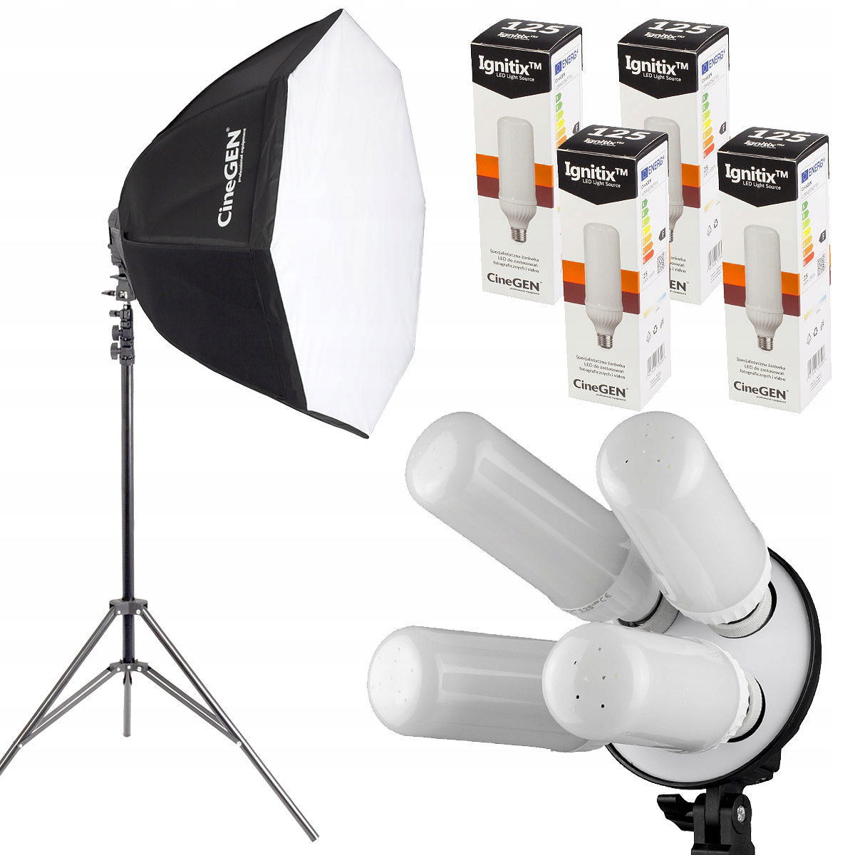 Vidoox 4-žiarovková Led lampa softboks octa60