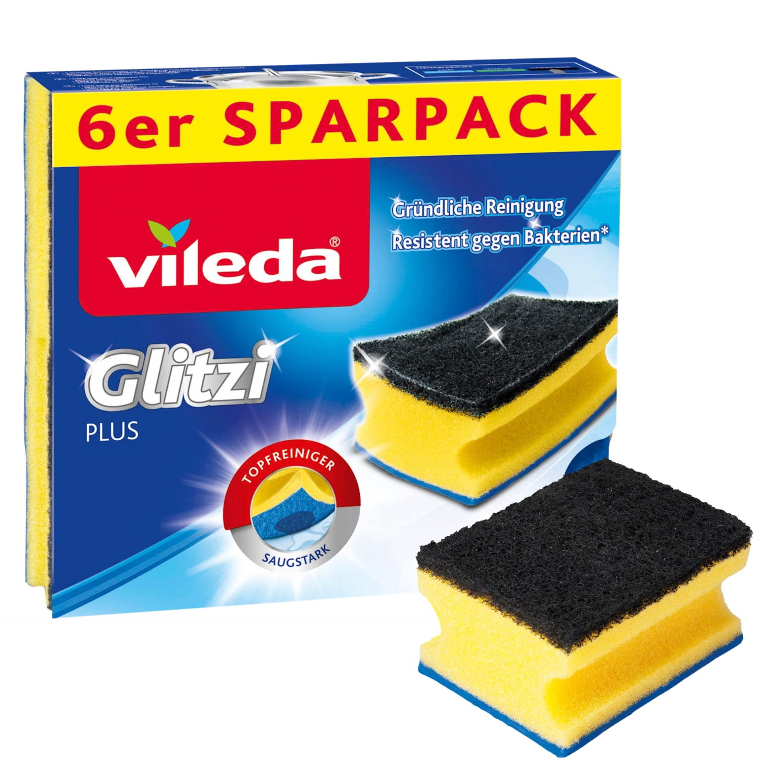 Vileda Glitzi Plus umývačka riadu kuchynská špongia profilovaná 6 kusov