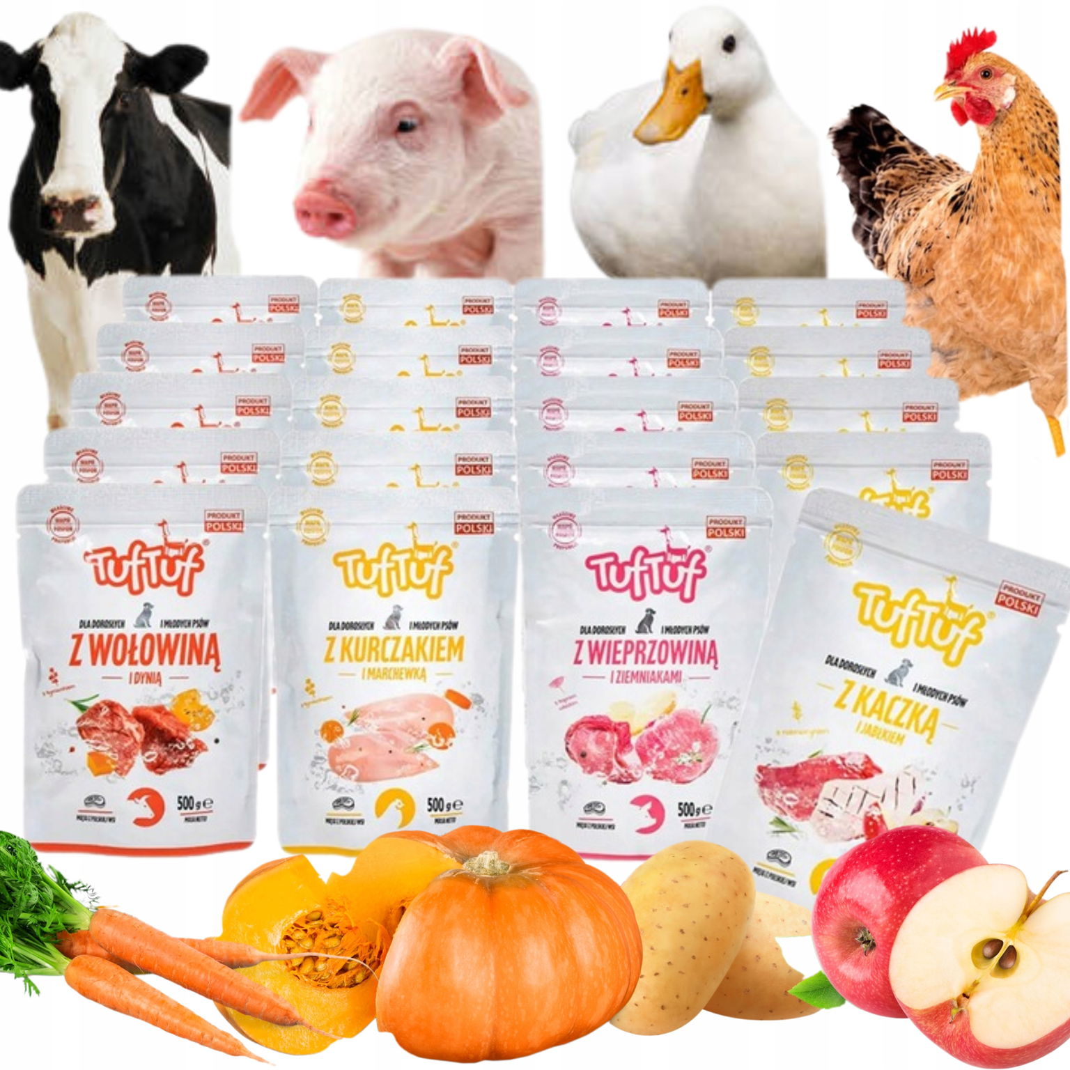 Vlhké krmivo , 20 ks x 500 g, sada Tuf Tuf , mix príchutí