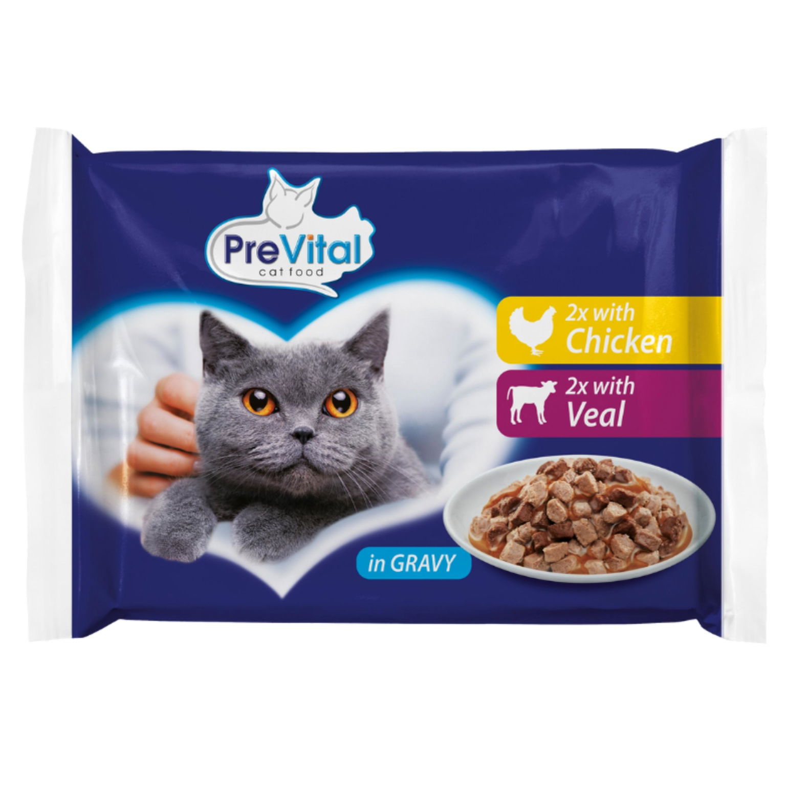 Vlhké Krmivo krmivo pre mačky 4x100g omáčka Kuracie Mäso a teľacím mäsom
