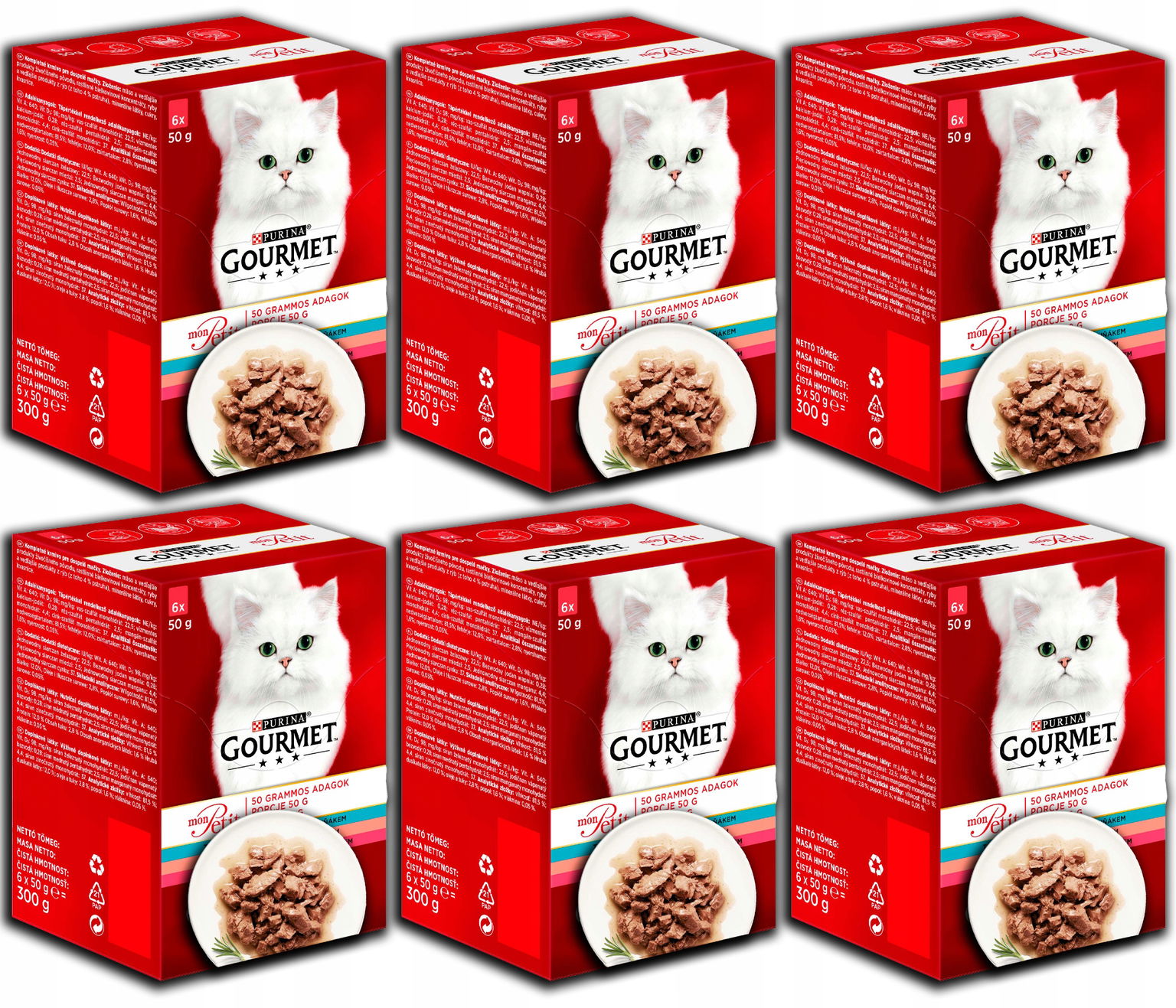 vlhké krmivo pre mačky Gourmet Mon Petit tuniak losos pstruh 6x50 g