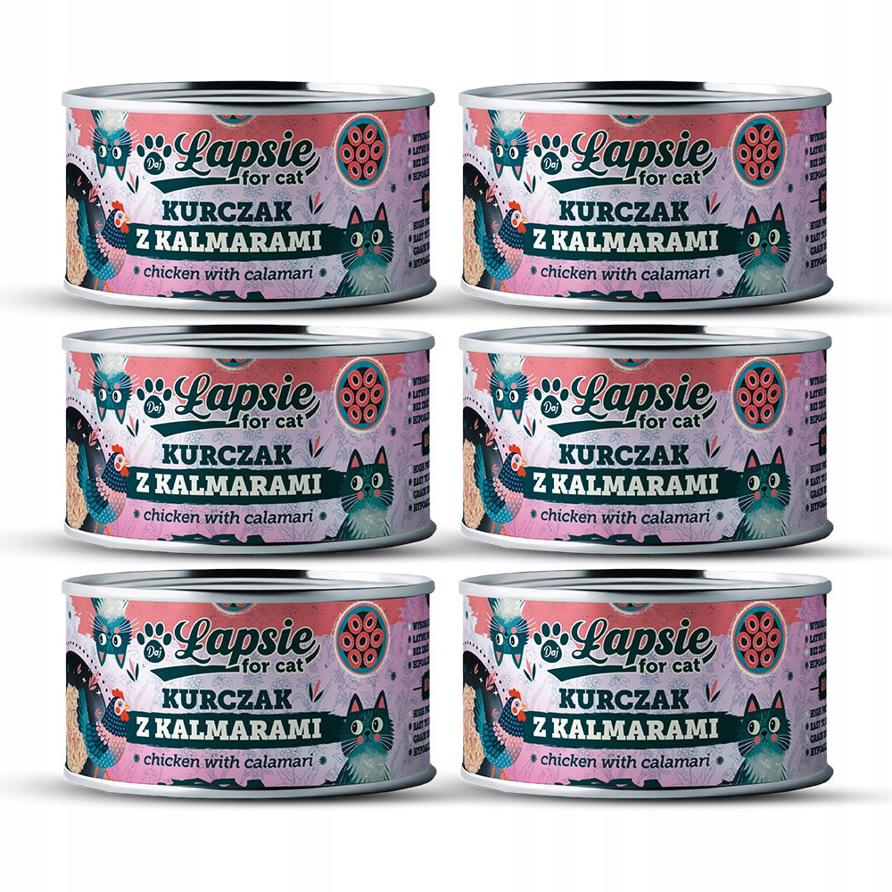 Vlhké Krmivo pre mačky – Kuracie Mäso Kalmar – Daj Łapsie 6x80g – Sada 6 ks