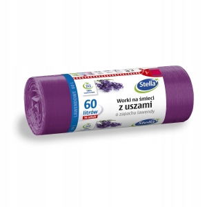 Vrecia na odpad Ldpe 60L (16 kusov) Levanduľové so sťahovacími ušami Stella