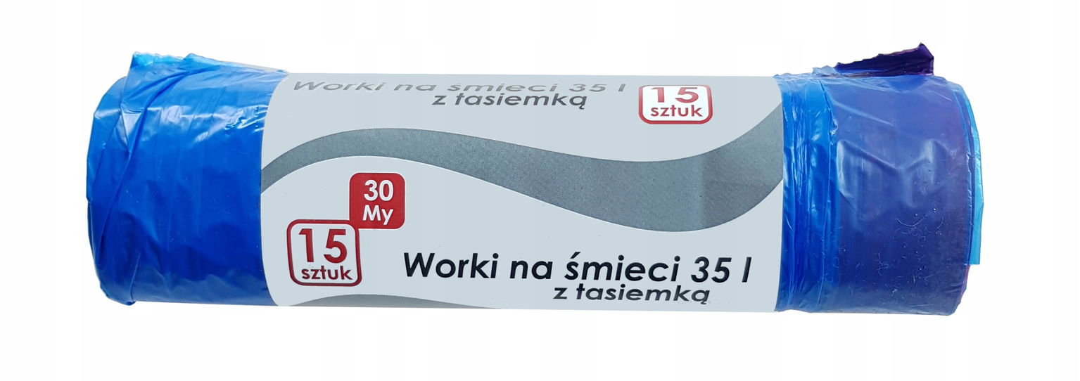 Vrecia na odpadky 35 l, 15 ks, s sťahovacou páskou, Modré