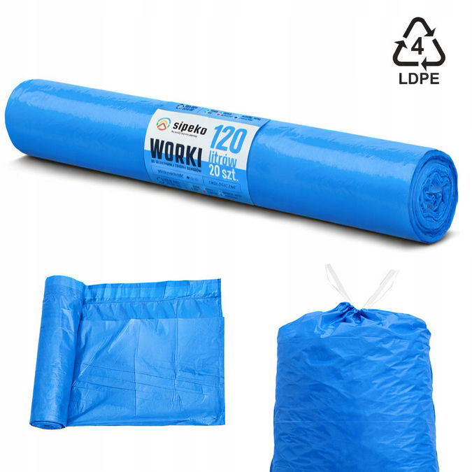 Vrecia na odpadky na triedenie s páskou modrý papier 120 l 20 ks Sipeko