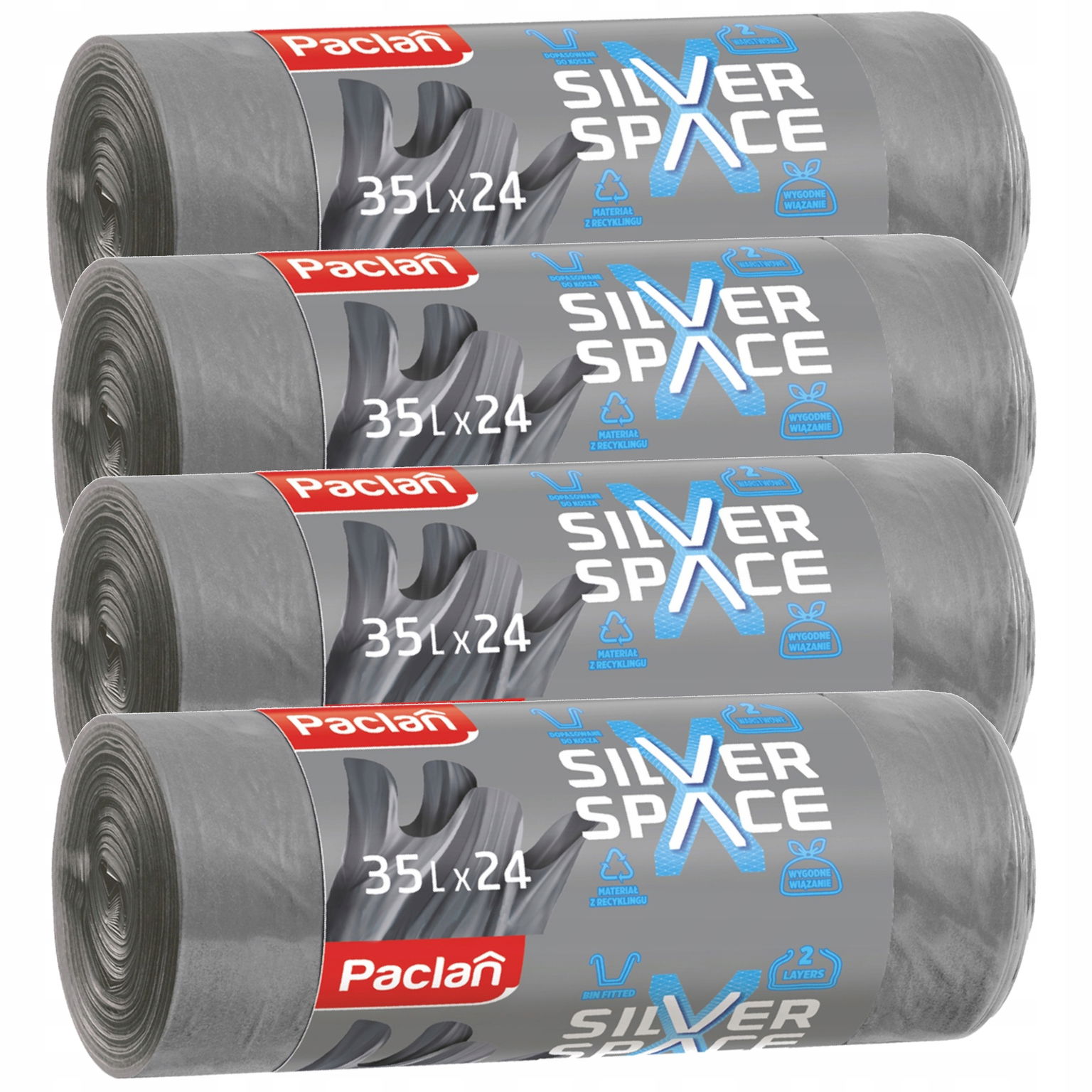 Vrecia na odpadky silné s viazaním 35L 24 kusov Silver Space Paclan 4x Sada