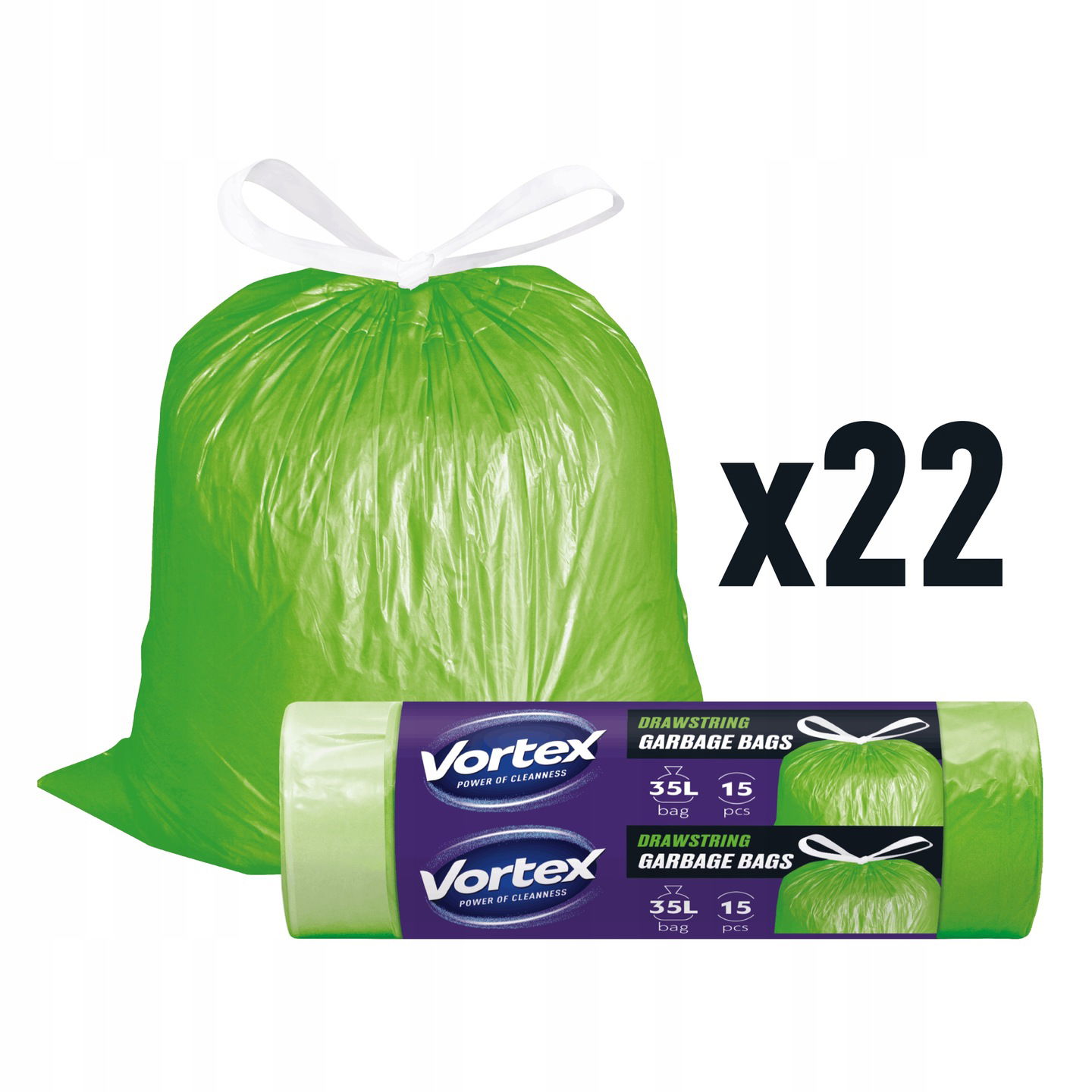 Vrecia Vortex s Hdpe páskou 51×53 cm zelené 35l/ 5 ks (22 × 5 ks 330 ks