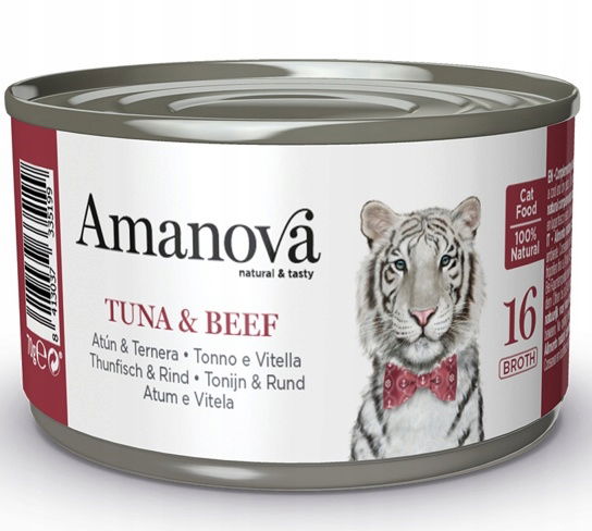 Vysoko plemenné krmivo pre mačky Amanova tuniak a hovädzie mäso vo vývare 70 g