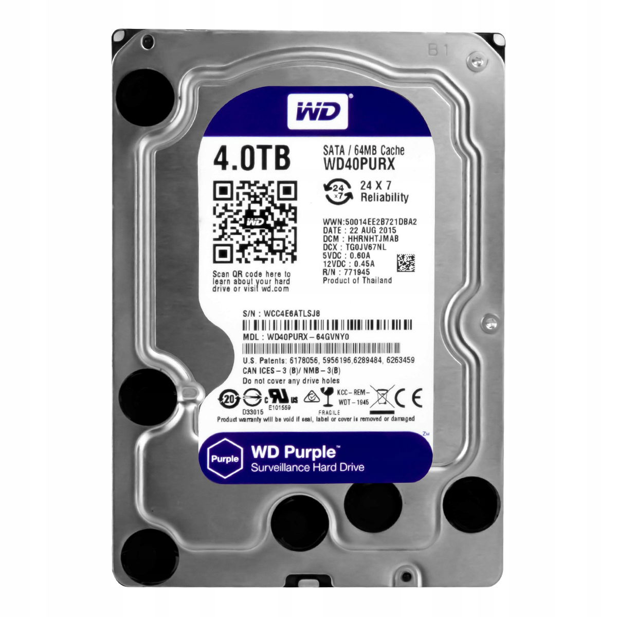 Wd Purple 4TB 5.4K 64MB Sata III 3.5'' WD40PURX