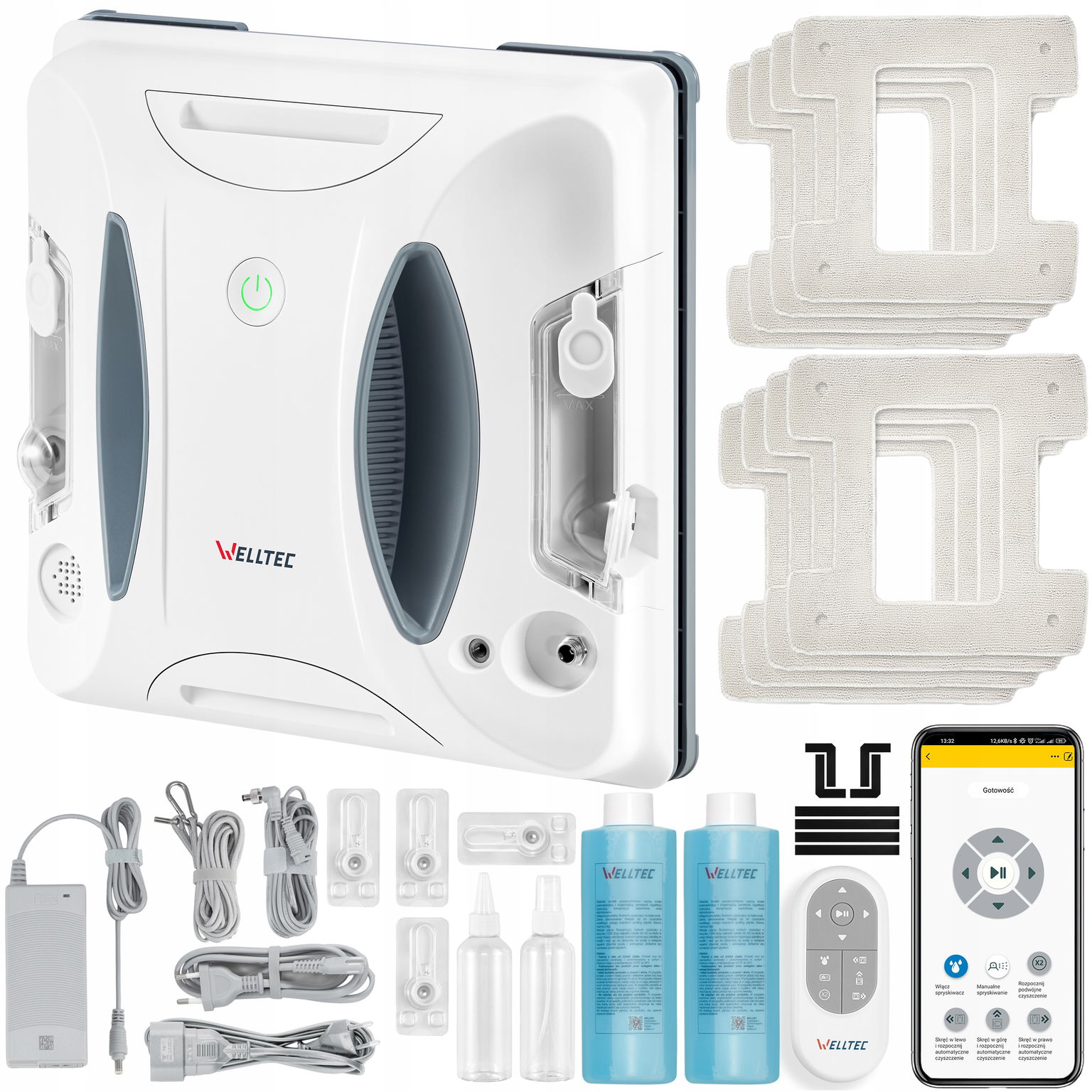 Welltec RX3 Pro Robotický Čistič Okien 4000Pa WiFi Príslušenstvo