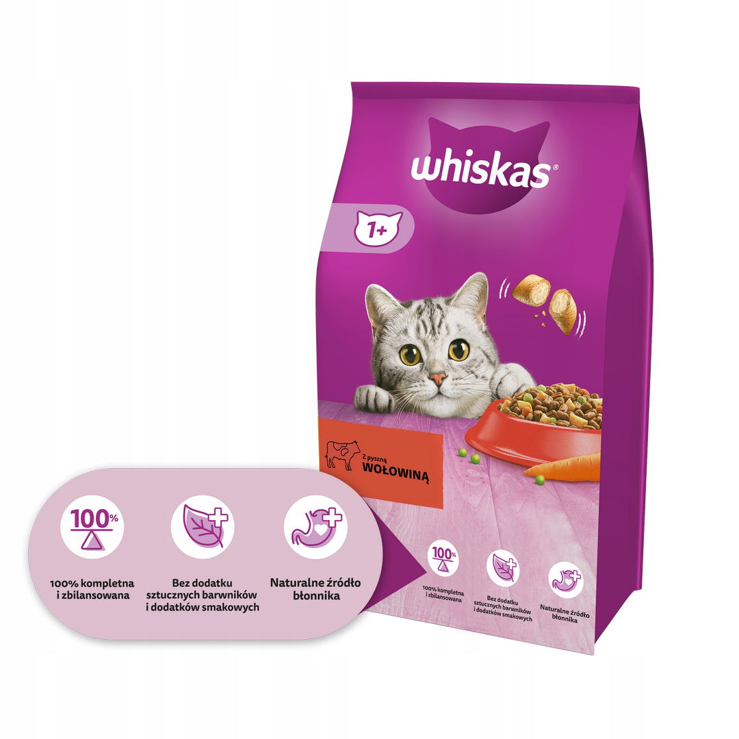 Whiskas 1+ suché krmivo pre mačky s hovädzím mäsom 1,9 kg