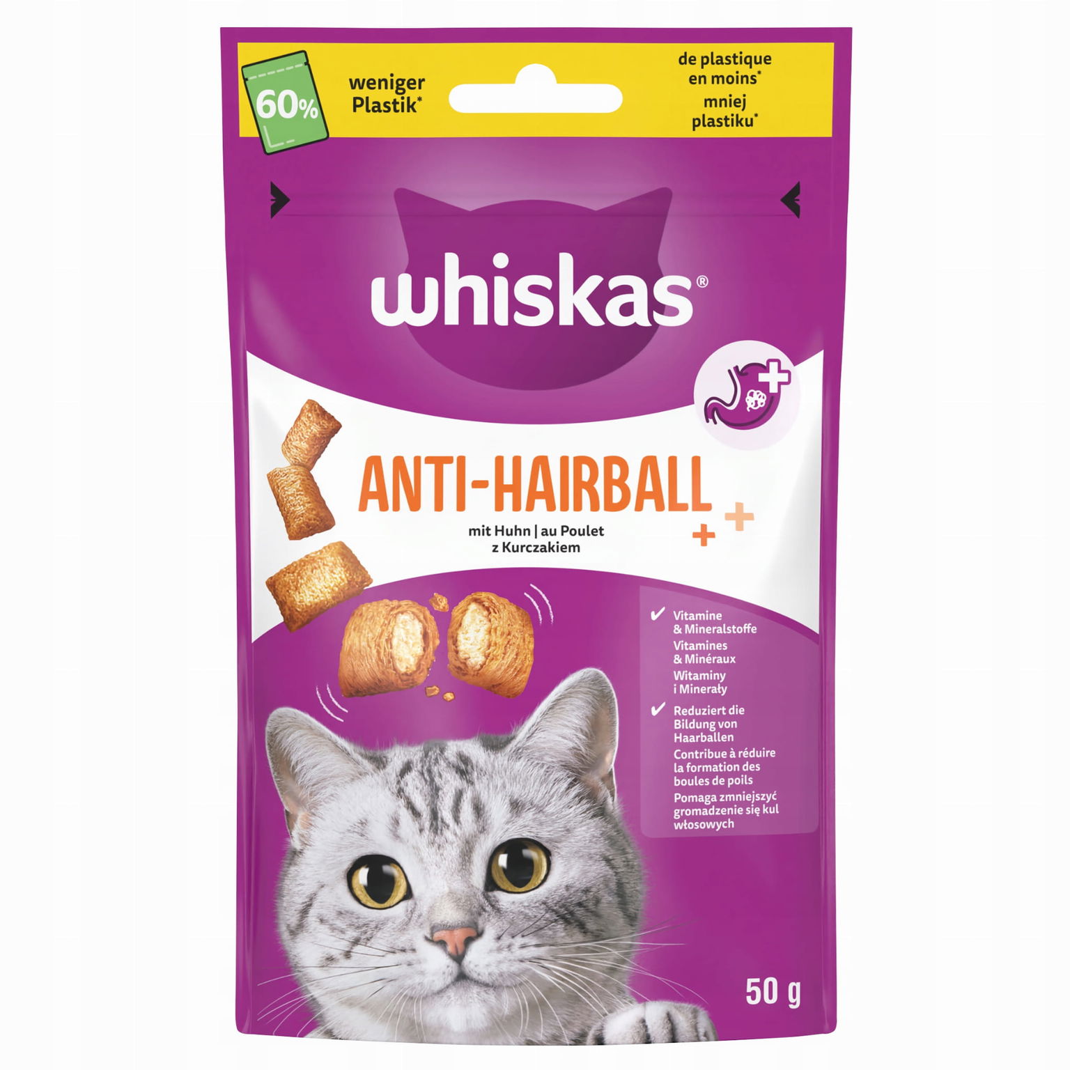 Whiskas Anti-Hairball, odlupovač, doplnkové krmivo 50 g