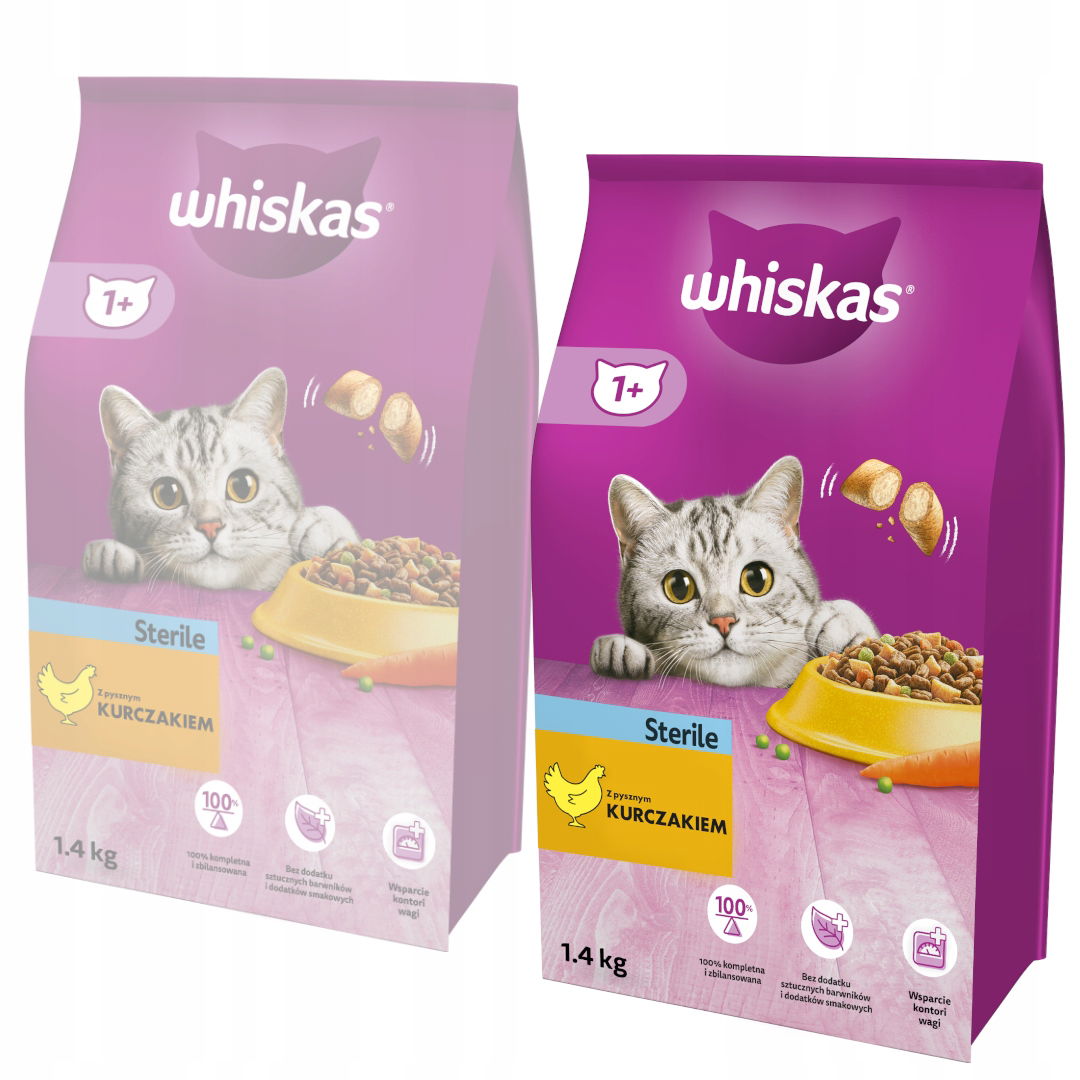 Whiskas Sterile 1+ Suché krmivo pre mačky s kuracím mäsom 2x1,4 kg