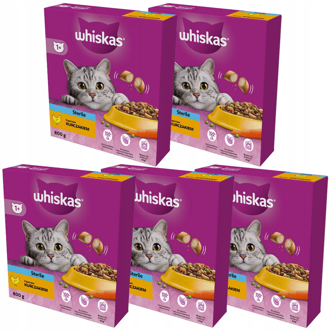 Whiskas Sterile Kuracie Mäso Suché Krmivo Pre Mačky 5x800 g