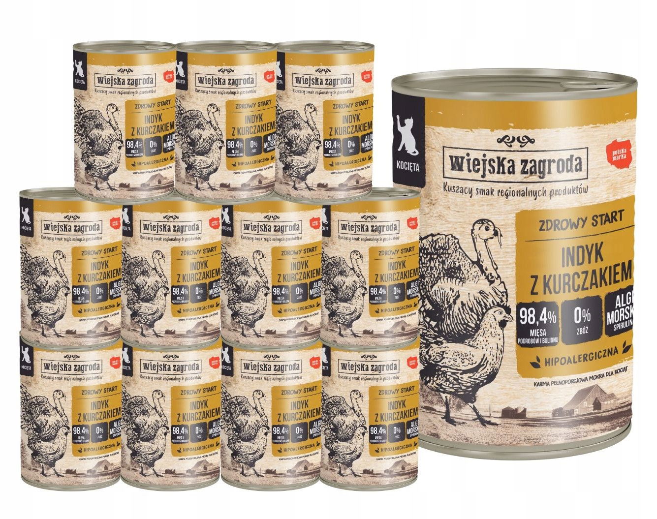 Wiejska Zagroda Mokré krmivo pre mačky Morka s kuracím mäsom Kociak 12x400 g