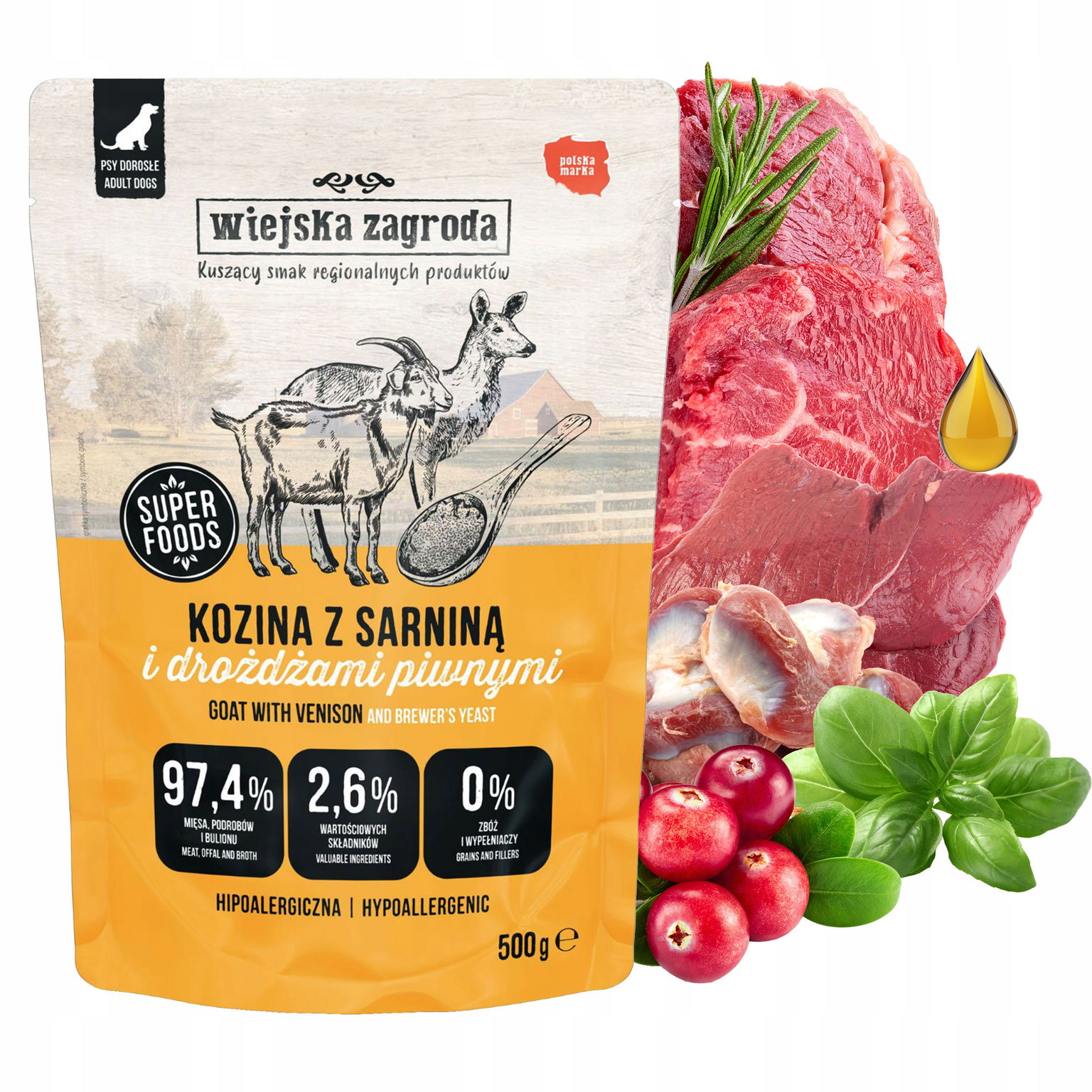 Wiejska Zagroda mokré krmivo pre psa Kozina s srnkou 500 g