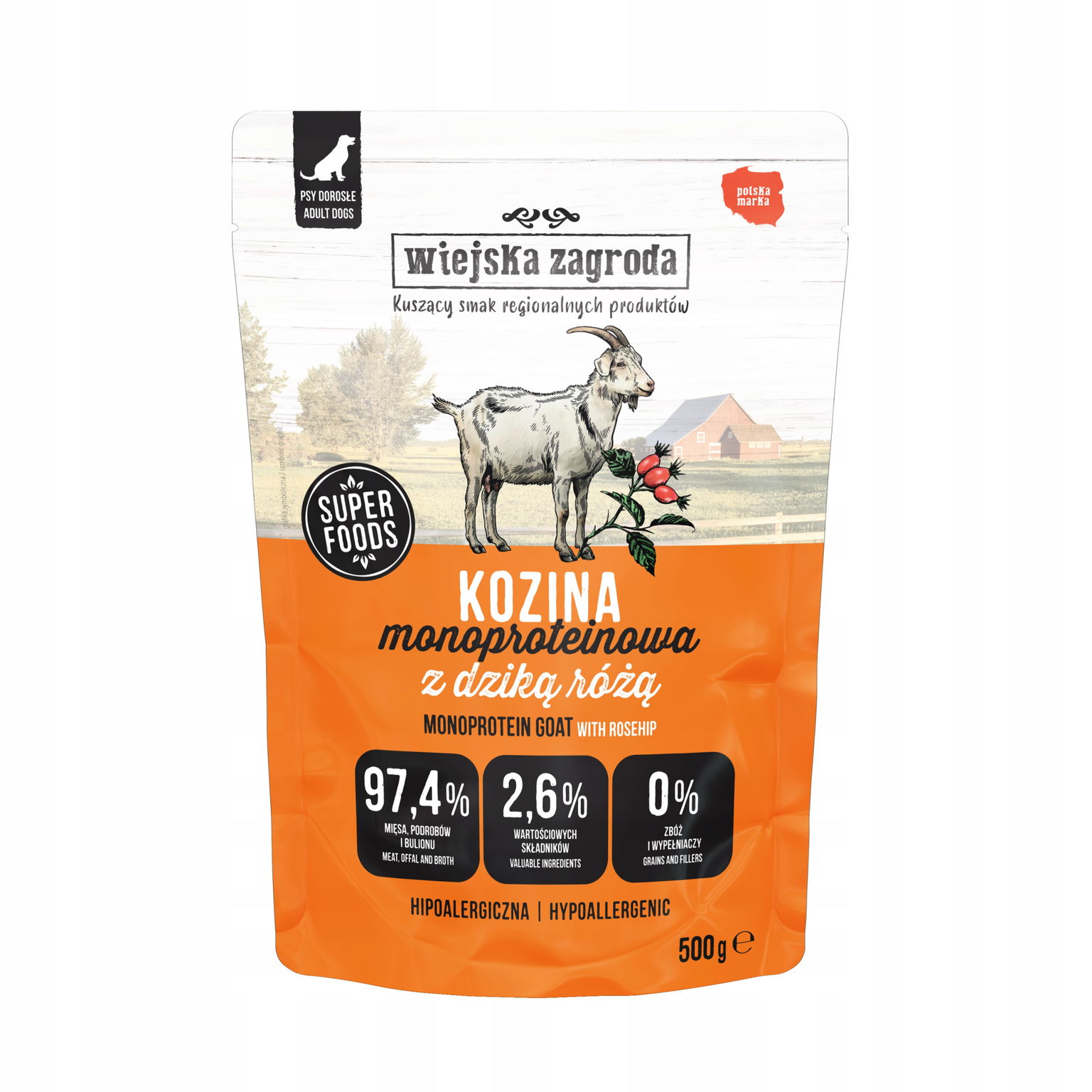 Wiejska Zagroda Monoproteínová kozina 500 g vlhké krmivo pre psa sáčok