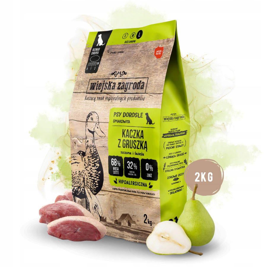 Wiejska Zagroda Suché krmivo pre psa Kačica Hruška Zelenina Veľké plemená L 2 kg