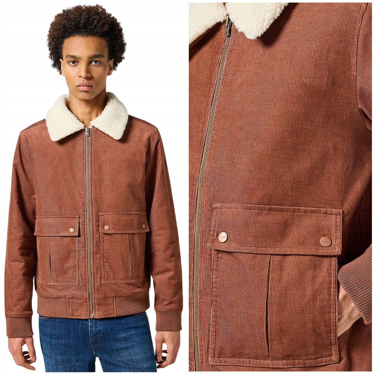 Wrangler Corduroy Aviator Root Beer zateplená bunda pilotka L