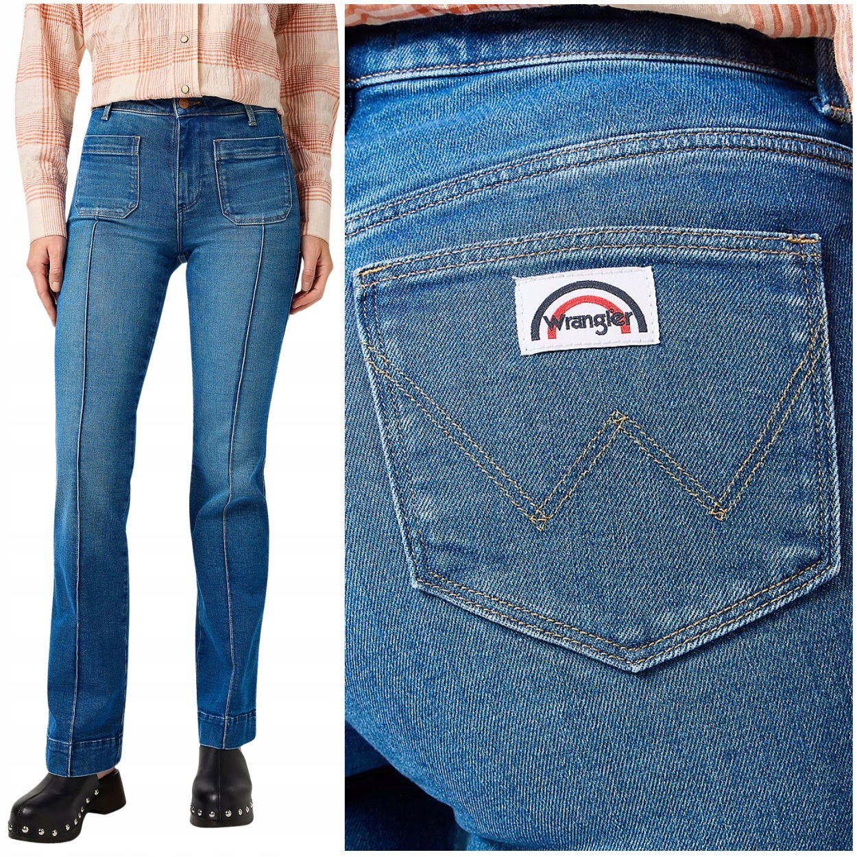 Wrangler Flare Solid Blue Džínsy dámske džínsové nohavice zvony W30 L34
