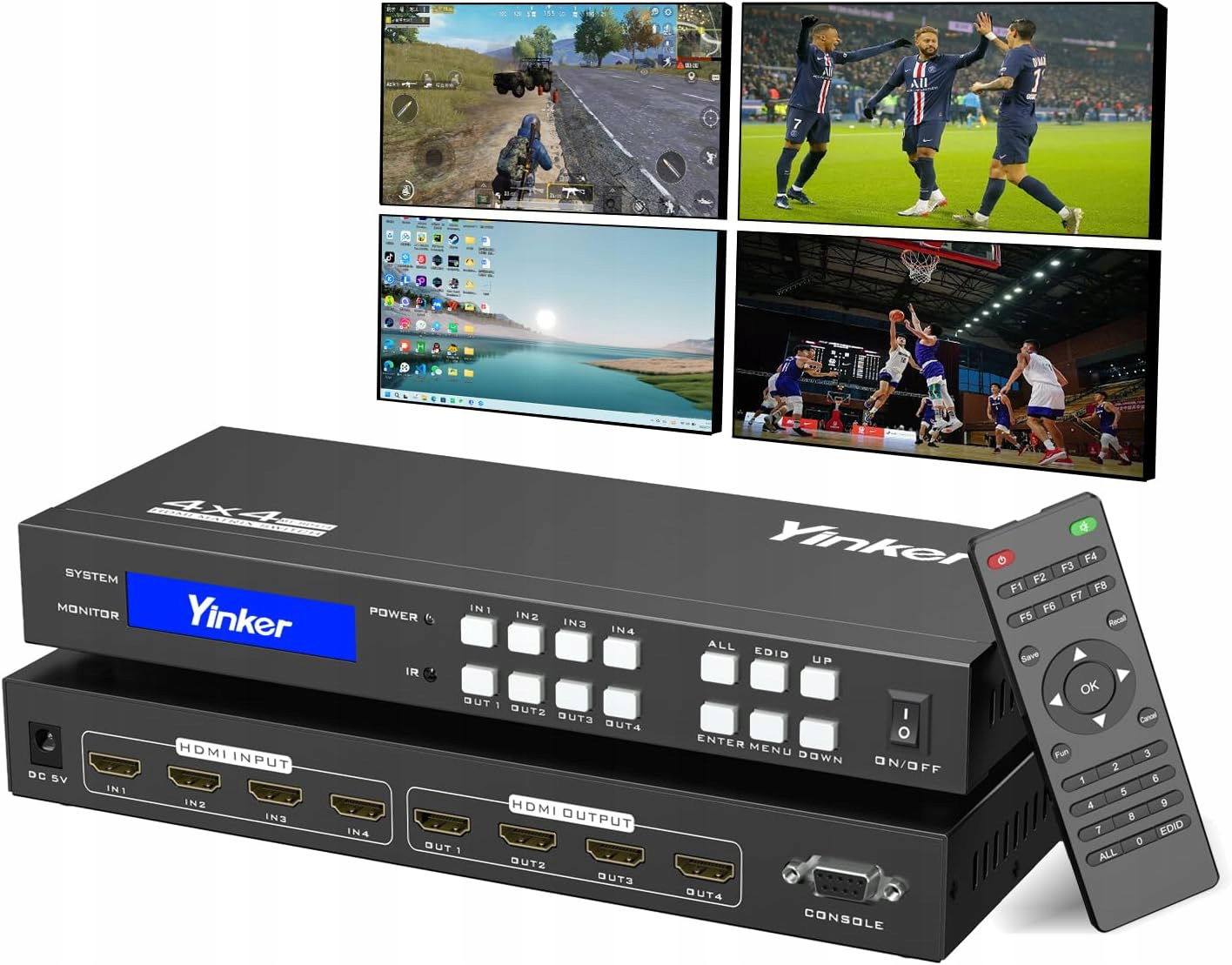 Yinker Matricový prepínač Hdmi Matrix Switch 4x4 Multiview 4K