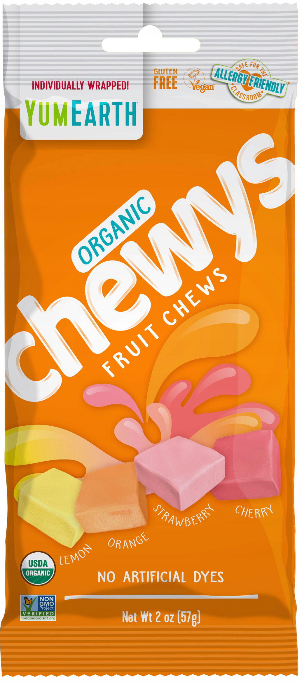 YumEarth Rozpustné gumy Chewys 57 g Bez aróm a farbív Praktické