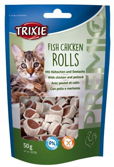 Zdravá pochúťka pre mačky bez cukru a lepku Trixie Kuracie mäso a Mintaj 50 g