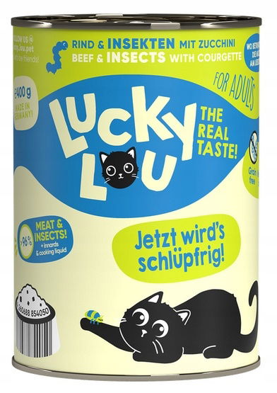 Zdravé krmivo pre mačky bez obilnín, cukru a Gmo Lucky Lou Hovädzie A Hmyzu 400 g