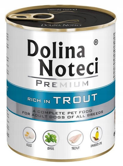 Zdravé krmivo pre psa s vysokým obsahom mäsa Dolina Noteci Pstruh 800 g