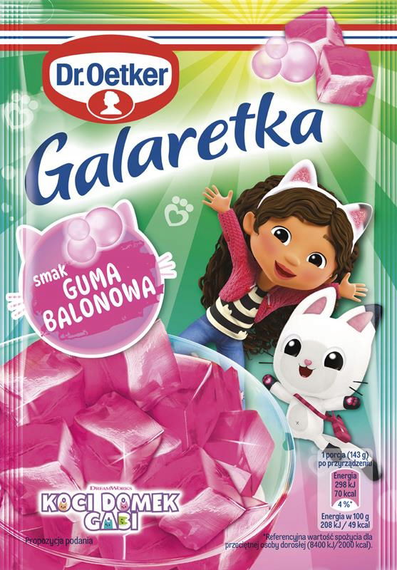 Želé s príchuťou balónovej gumy Mačací domček Gabi 72 g Dr. Oetker