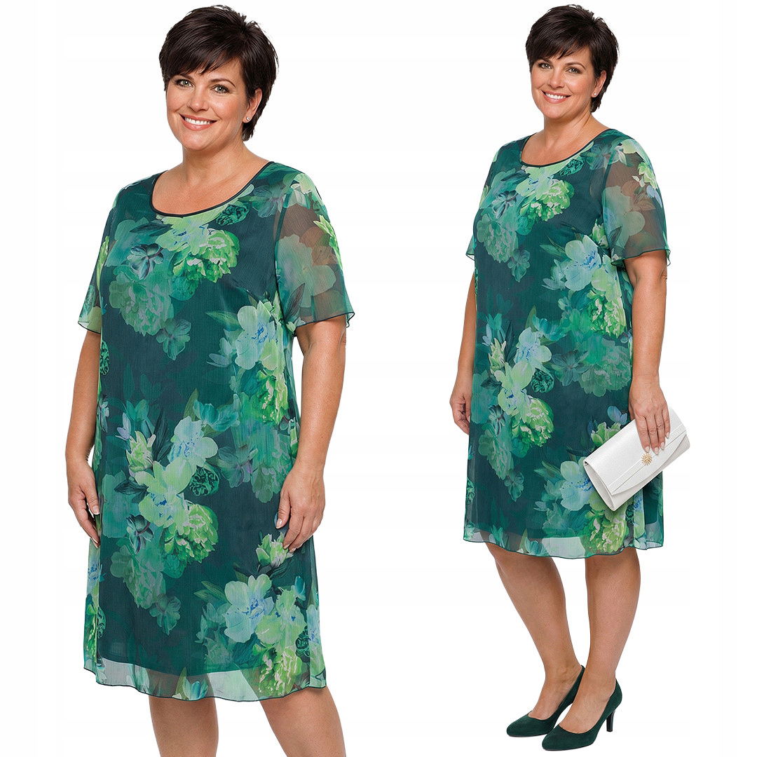 Zelené šifónové šaty s kvetmi plus size veľkosť 54