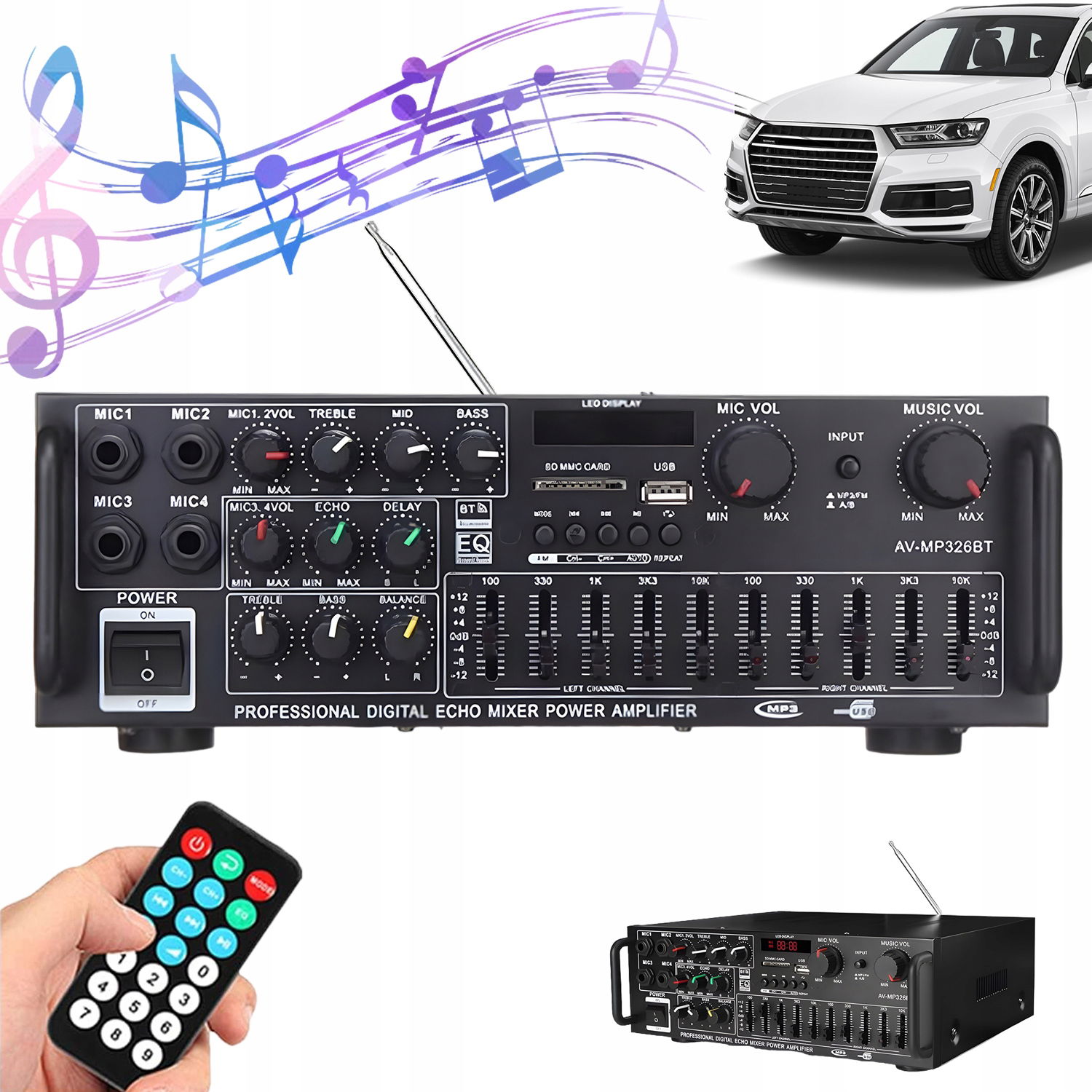 Zosilňovač Hifi Stereo 2-KANÁLOVÝ Bluetooth 5.0 Sd Usb Fm 2000W