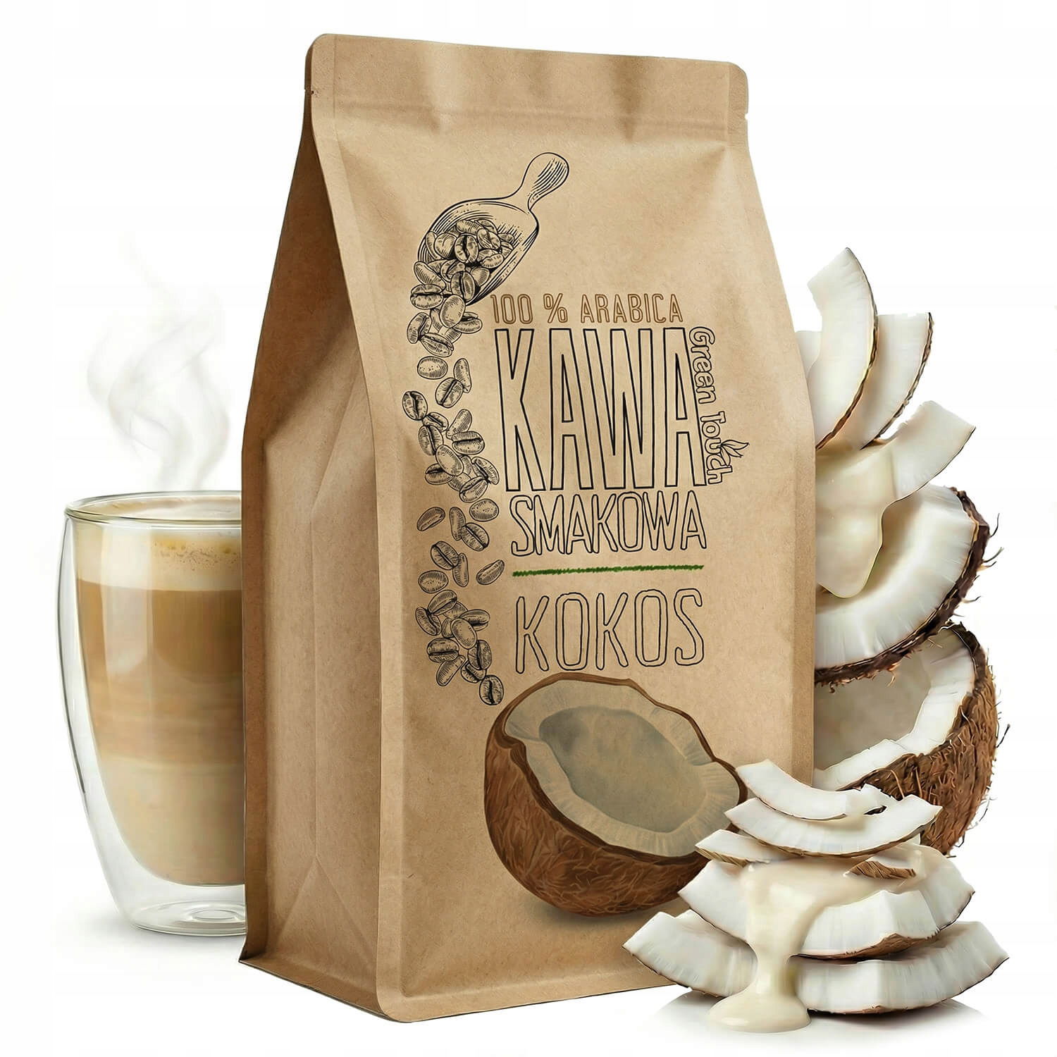 Zrnková chuťová Káva Kokosová kokosová arabica 1 kg Green Touch