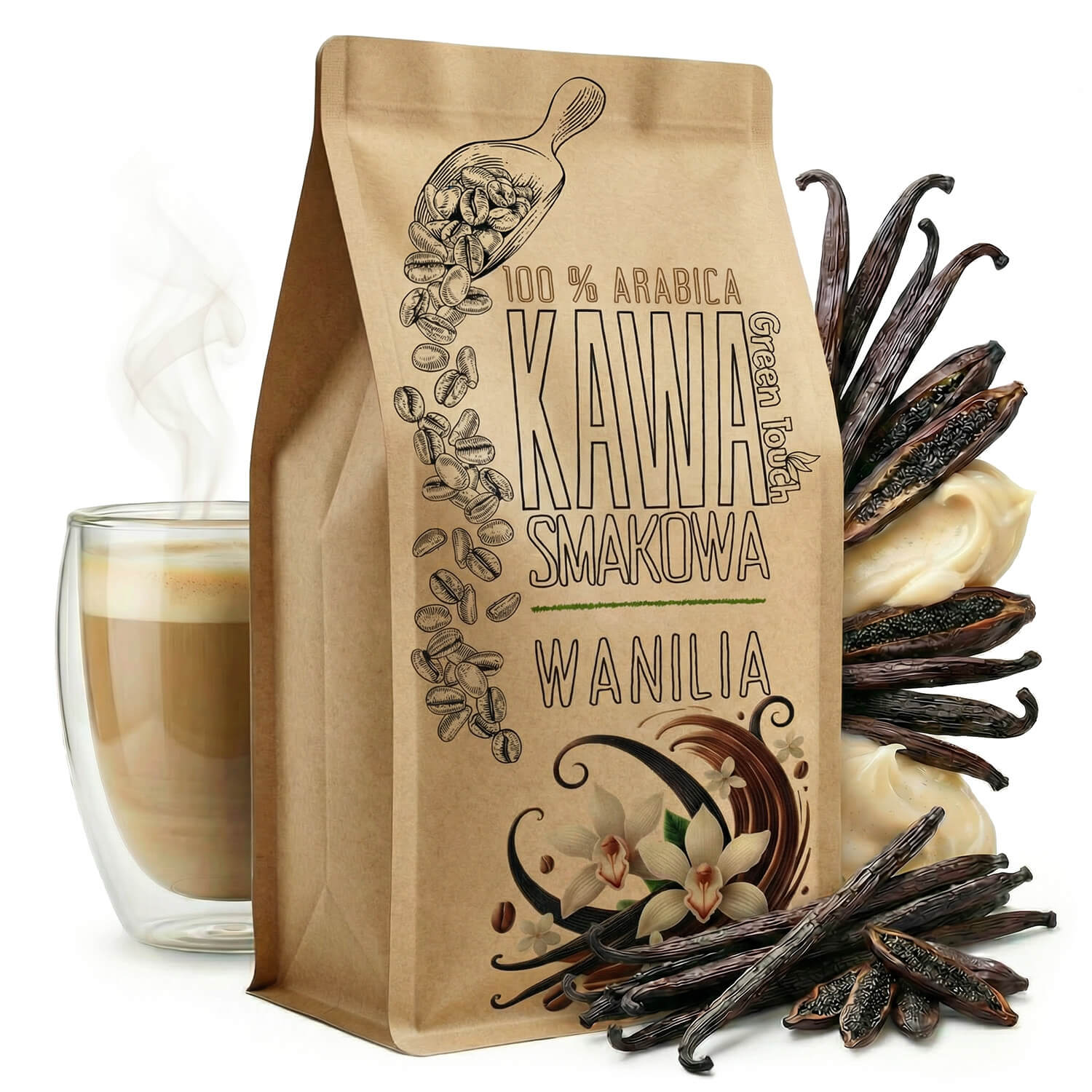 Zrnková chuťová Káva Vanilková vanilka vanilla arabica 250 g Green Touch