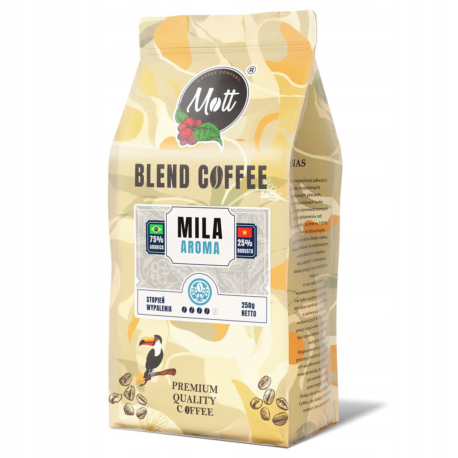 Zrnková káva 250g Aroma Mott Coffee Arabica Robusta Mila Aroma