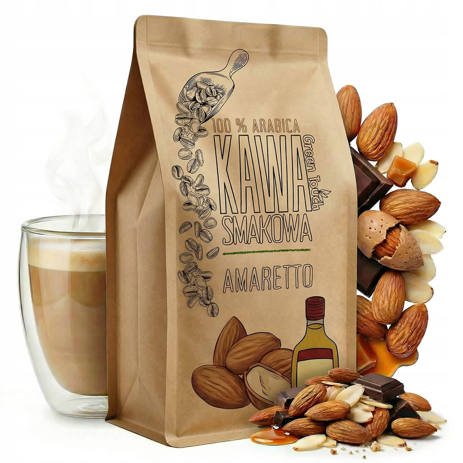 Zrnková Káva Amaretto mandľový likér arabica 250 g Green Touch