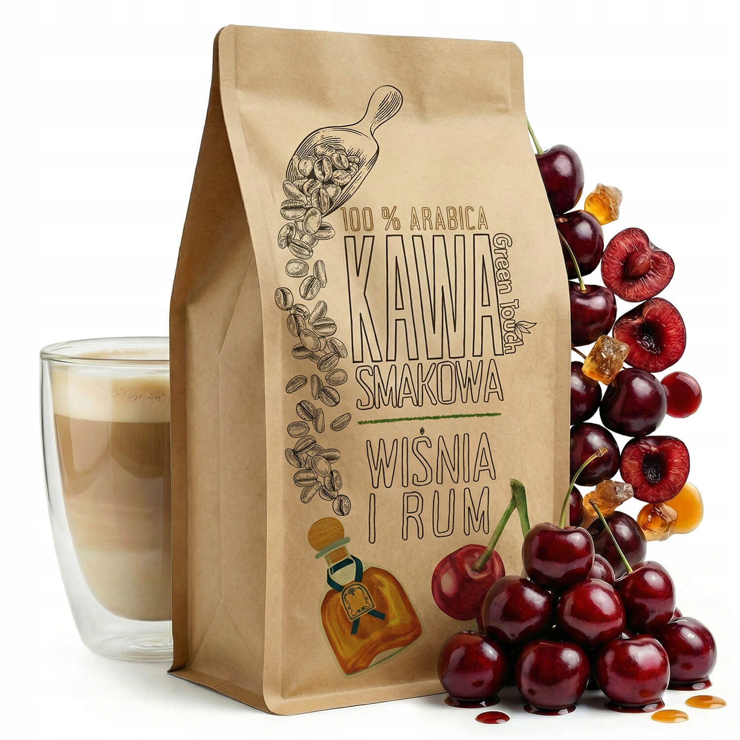 Zrnková Káva Čerešne V Rume čerešňa a rum arabica 1 kg Green Touch