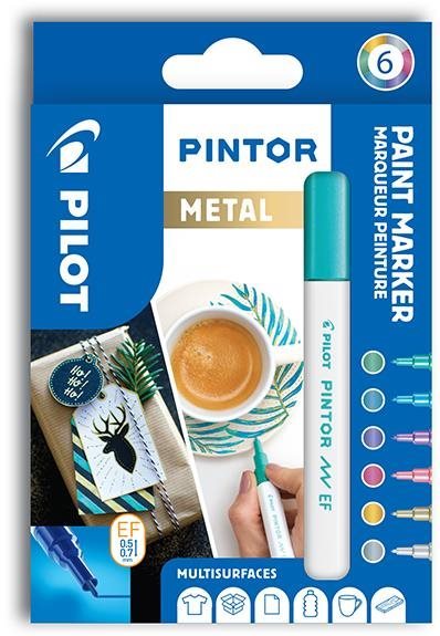 Akrylový popisovač Pilot Pintor, Extra Fine, sada 6 ks, Metal