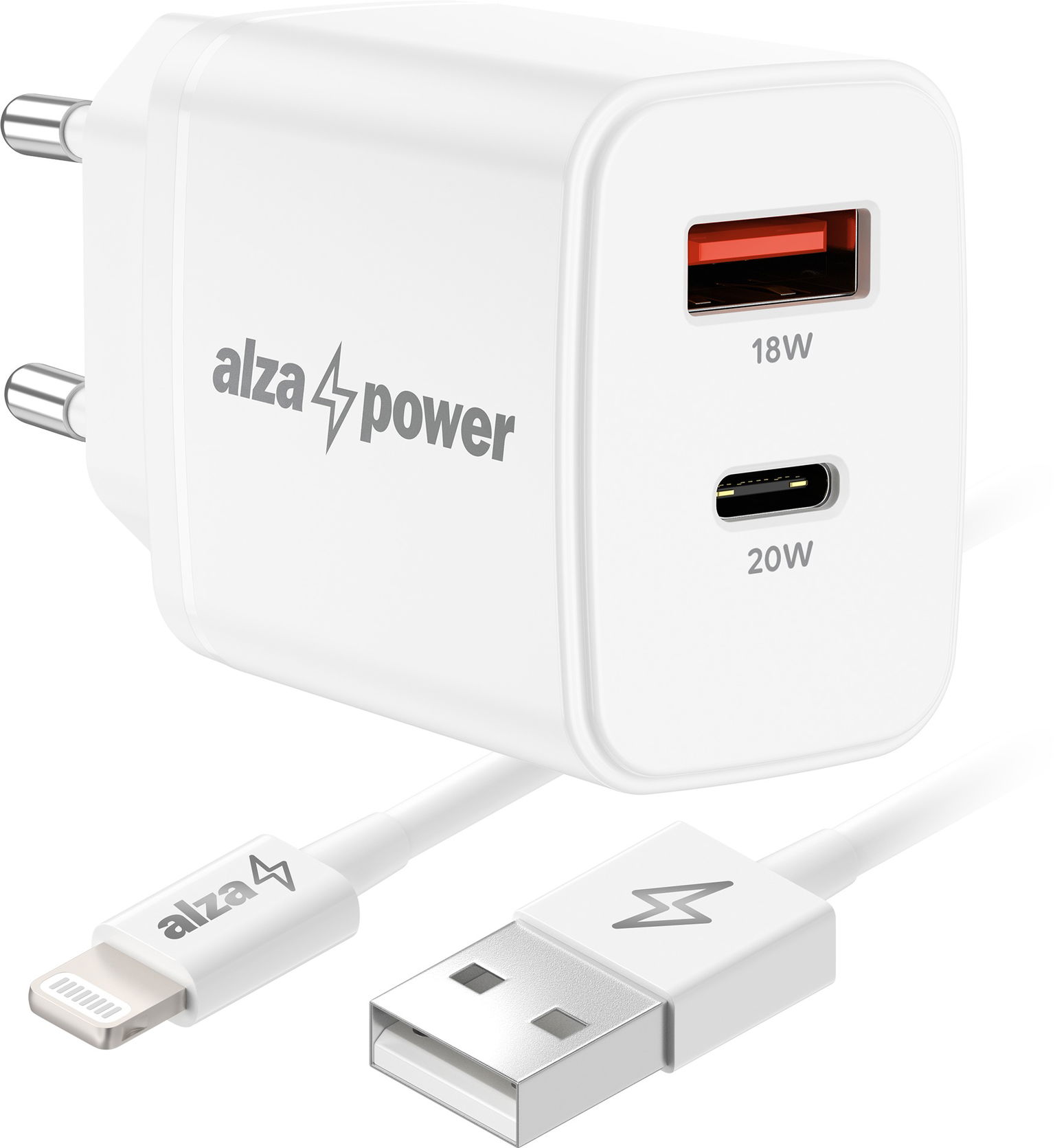 AlzaPower Compact A530 20W Biela + Core Lightning MFi (C189) 1m biely
