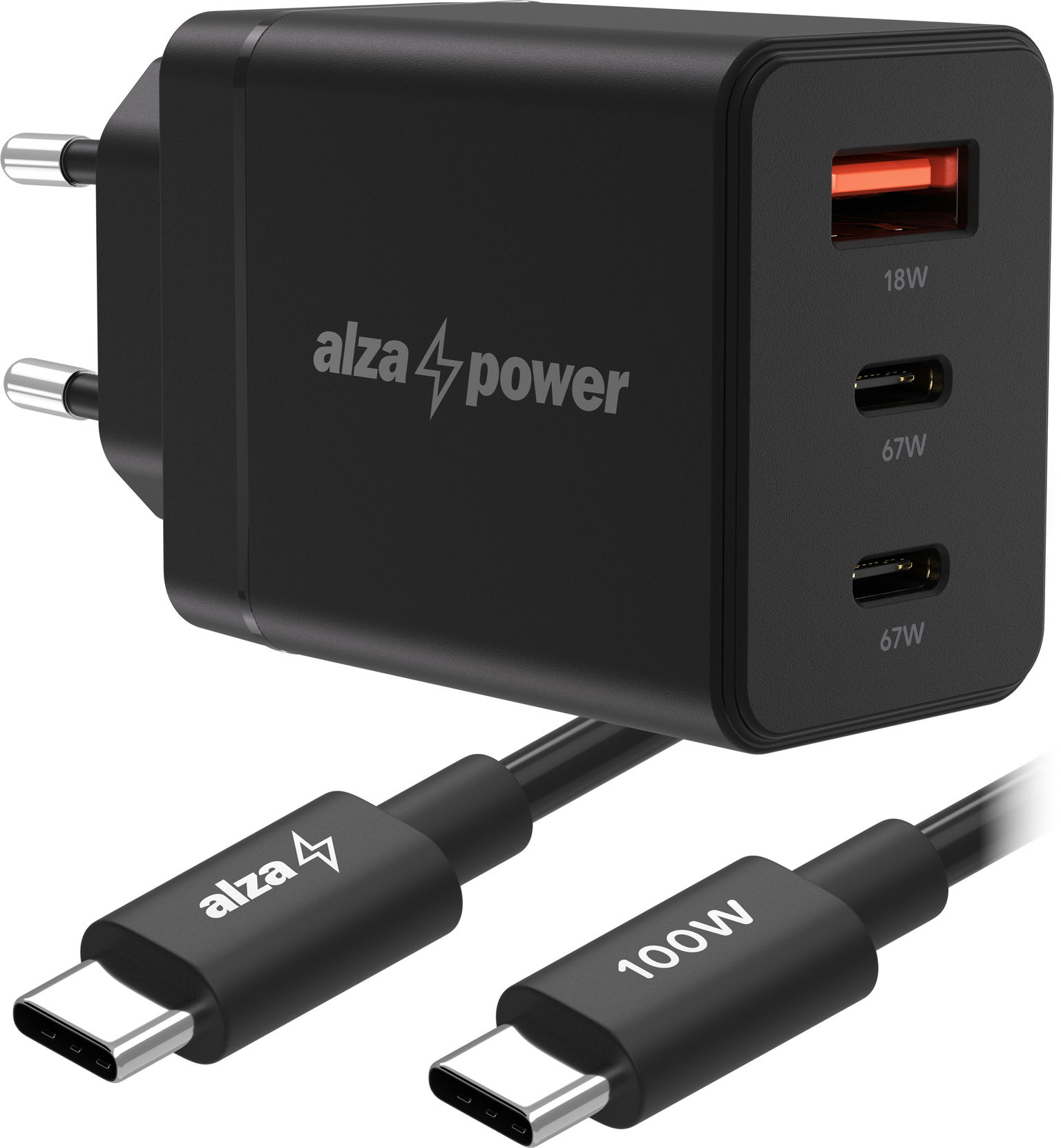 AlzaPower Fast Charge SET G611CCA (67 W + USB-C/C 100 W Cable) čierna