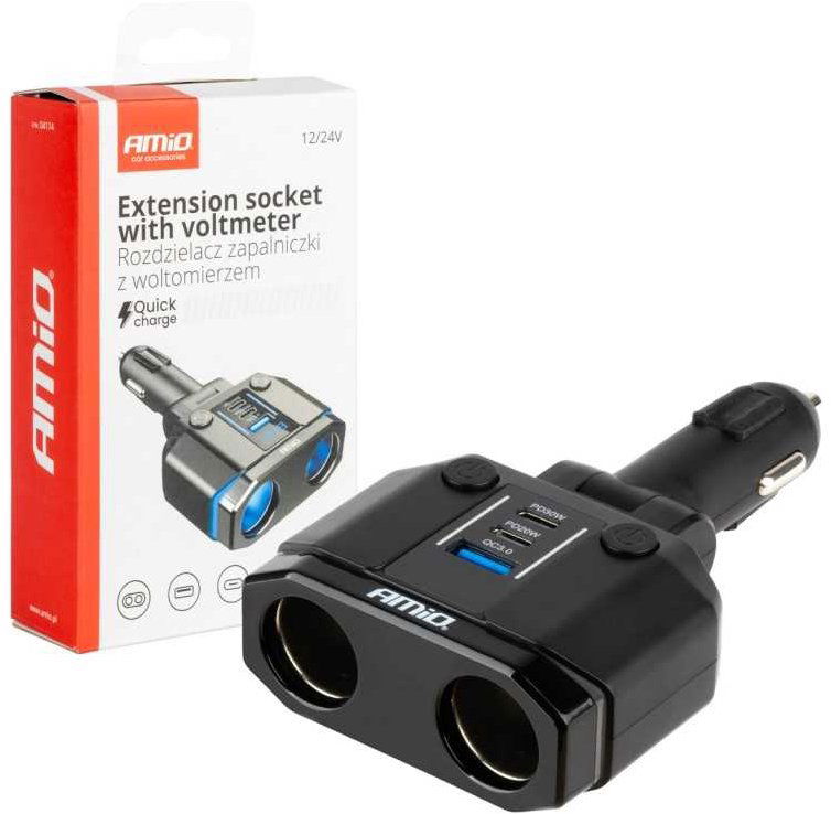 AMIO Predlžovacia zásuvka 20 W QC3.0 12/24 V max. 200 W