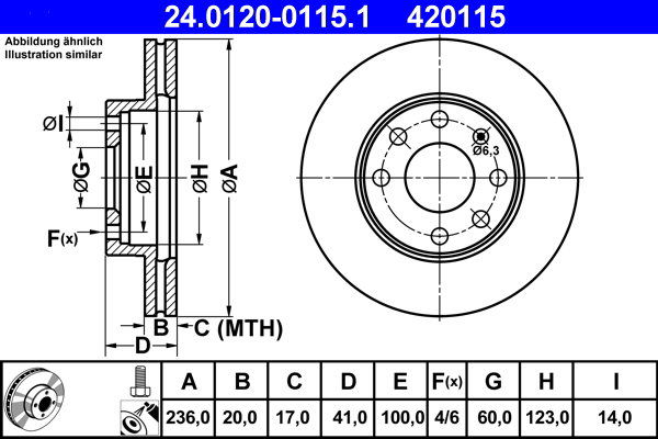ATE 420115 brzdový kotúč 24.0120-0115.1, súprava 2 ks