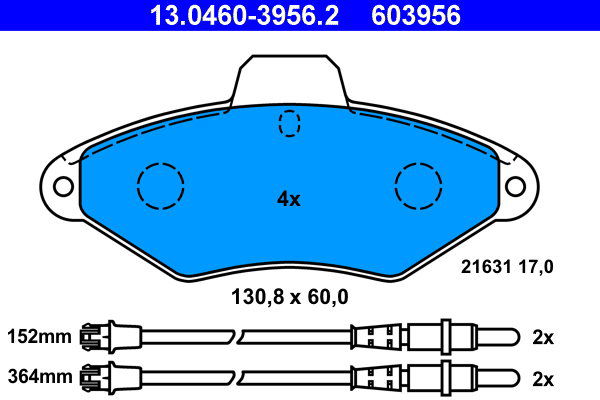 ATE 603956 Súprava brzdových doštičiek 13.0460-3956.2
