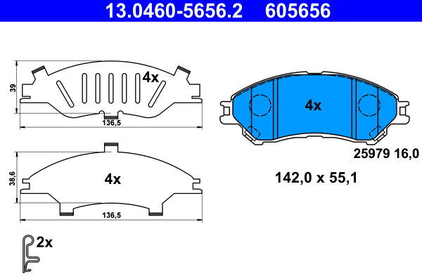 ATE 605656 Súprava brzdových doštičiek 13.0460-5656.2